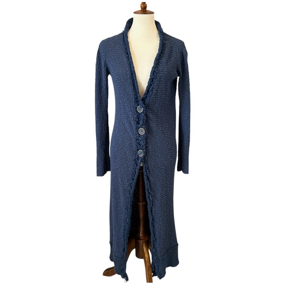 Free People Sweaters - Free People Womens Deep Dive Blue Cardigan Duster Ribbed Textured OB814949